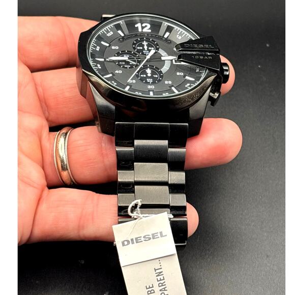 NEW Diesel Mega Chief DZ4283 Black Gunmetal Ion-Plated Men Diesel DZ4283 Mega Chief Men’s Black Stainless Steel Chronograph Watch NIBWT main image 1